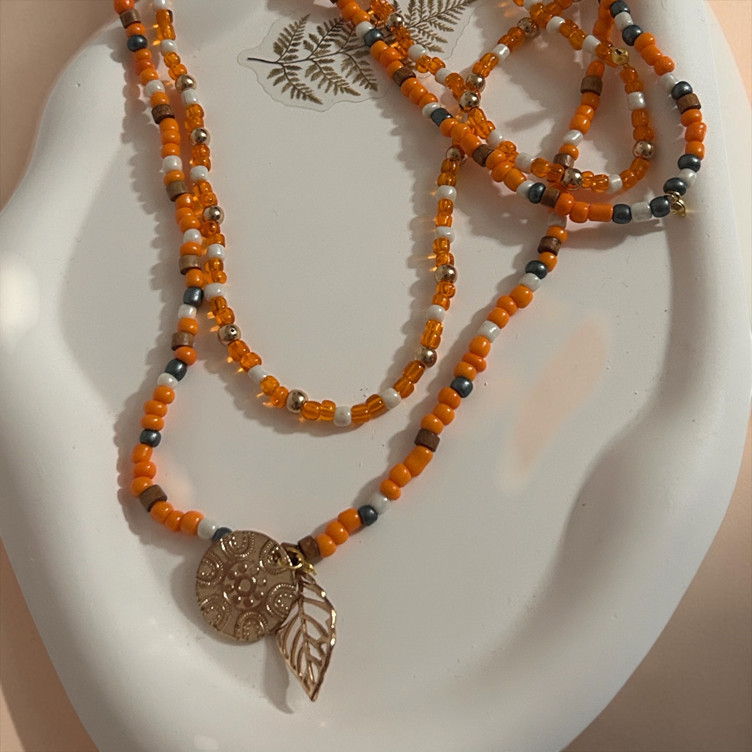 Turuncu Bohem Çift Kat Boncuk Kolye