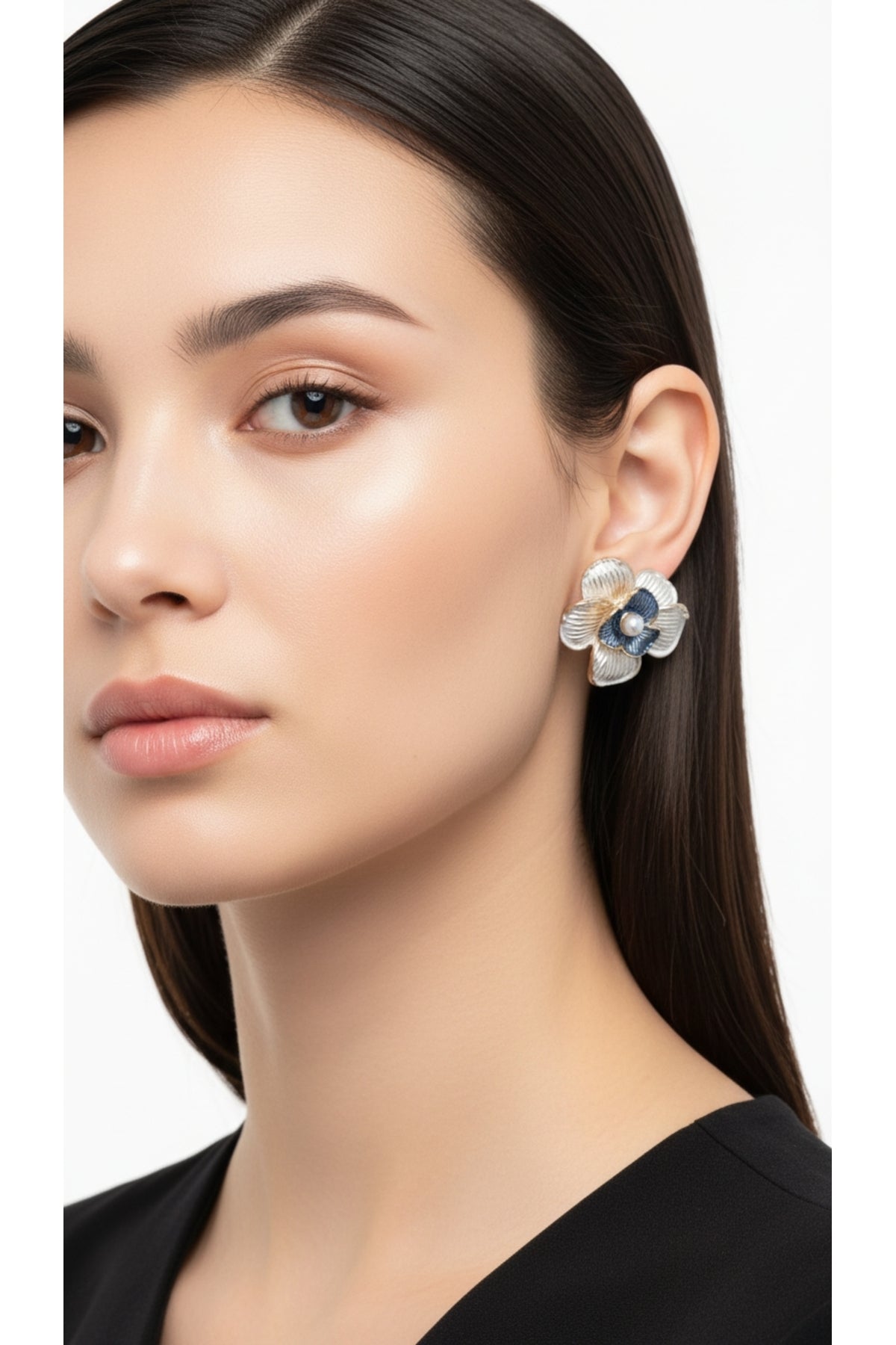 Zr Model Mavi Çiçek Küpe