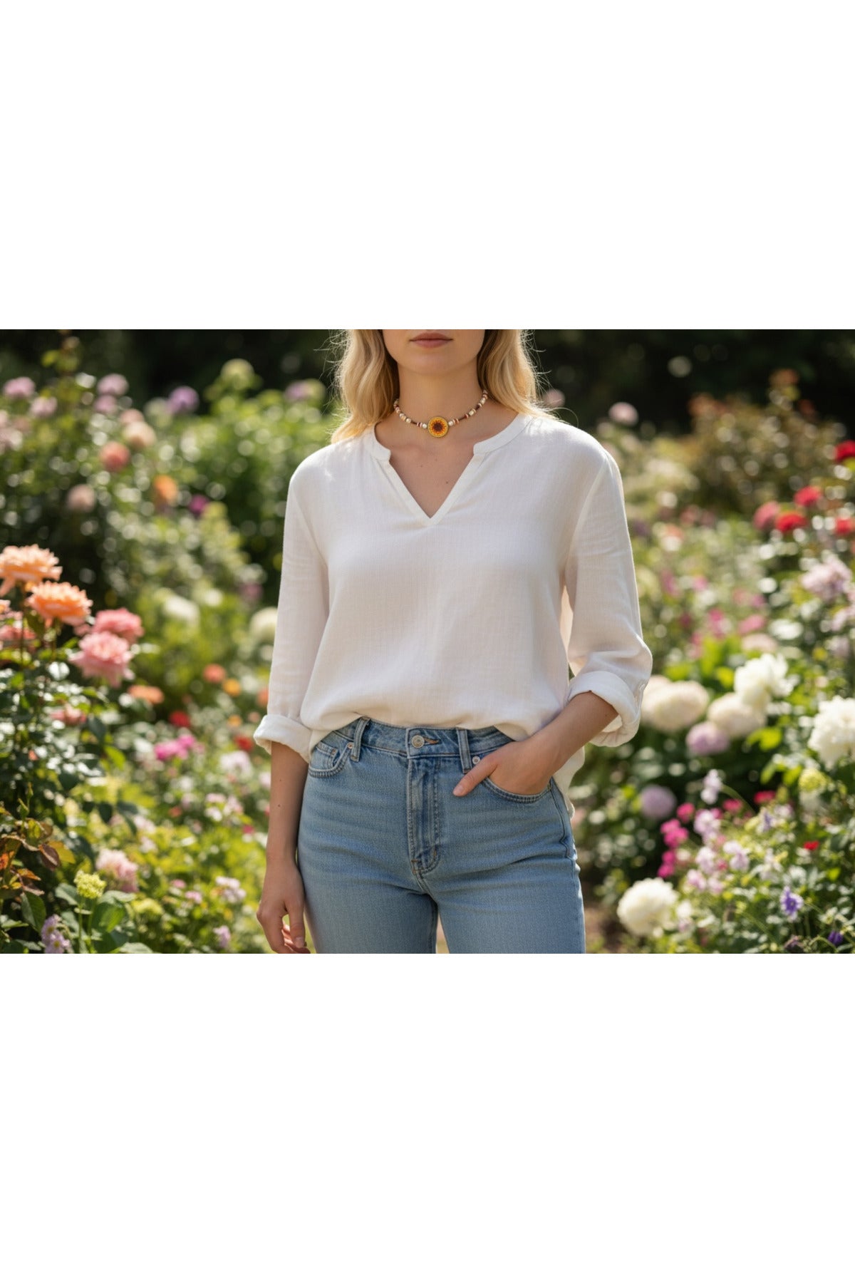 İncili Çiçek Tasarım Choker Kolye