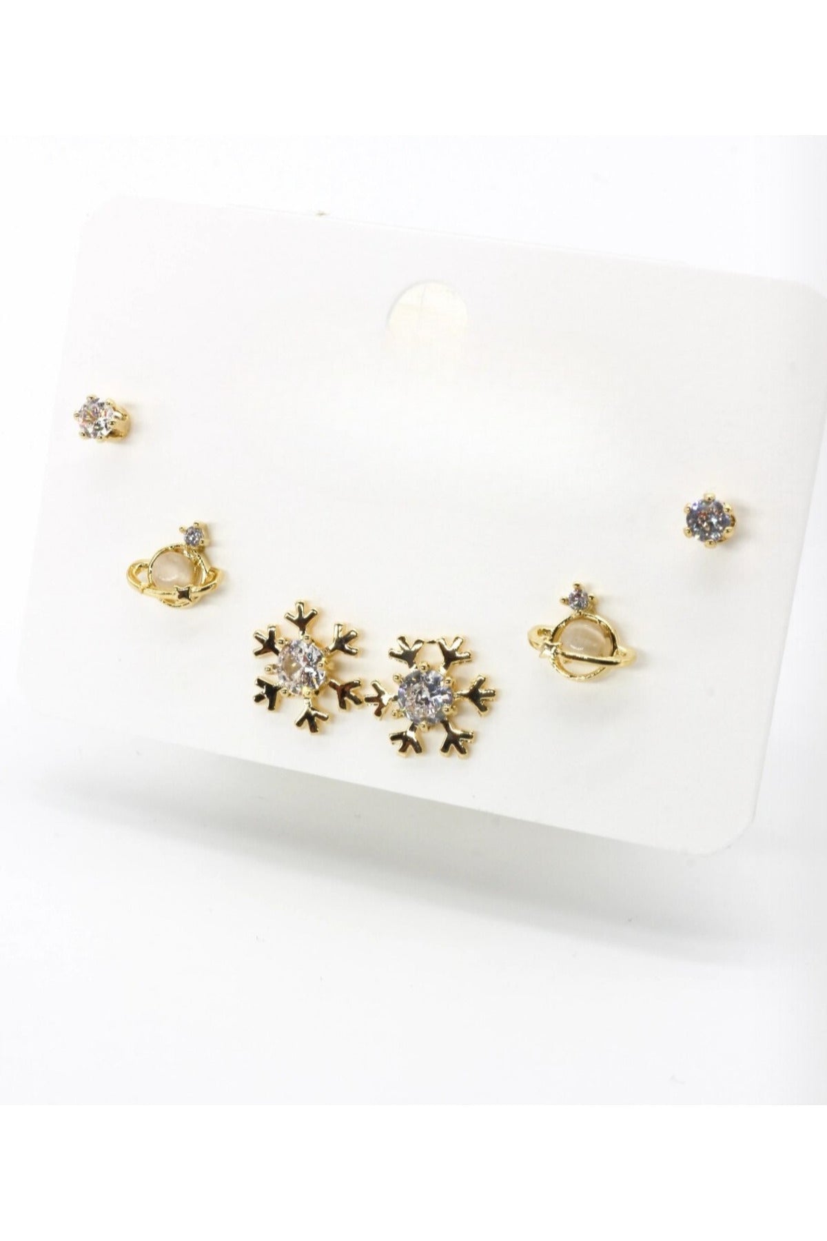 Zirkon Taşlı Altılı Set Küpe, Kar Tanesi, Dünya