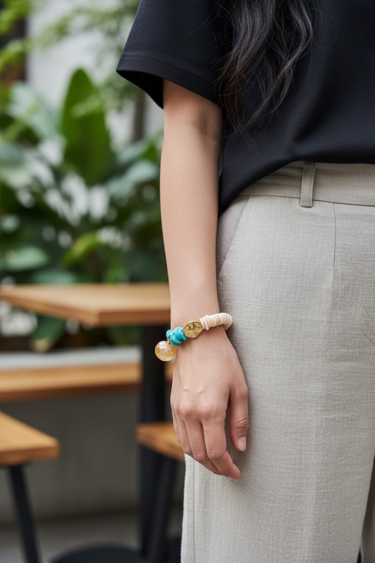 Mimoza Bohem Turkuaz Gold Bileklik