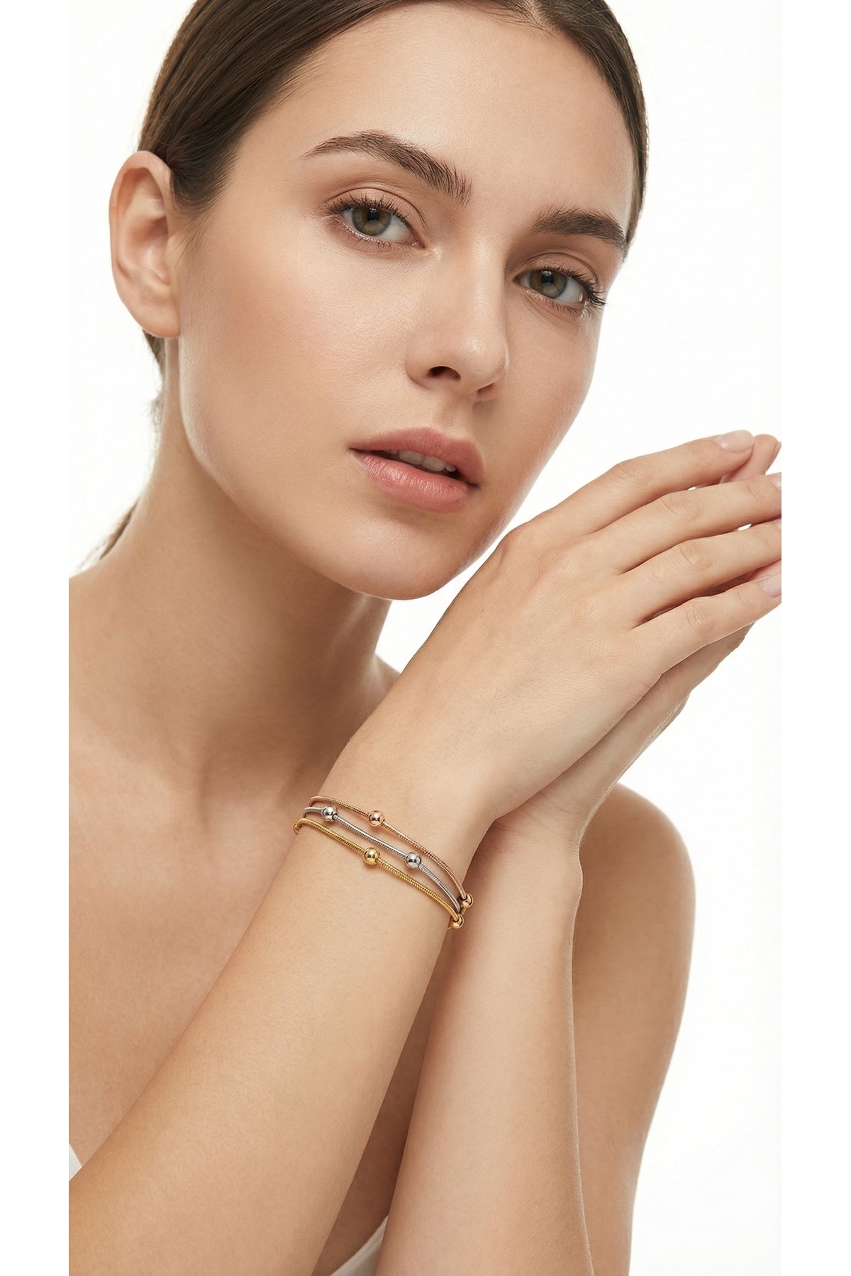 Üç Renkli Top Zincir Model Çelik Bileklik