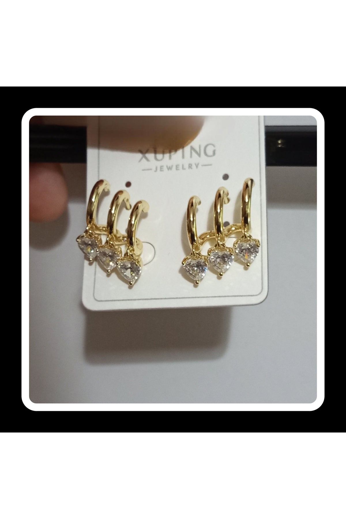 Xuping Tek Delik 3'lü Zirkon Taþlý Kalp Küpe