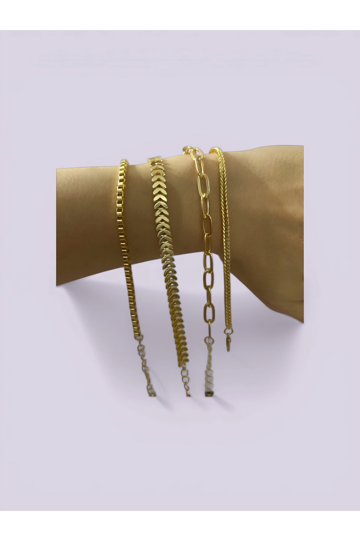 Kadın Altın Renk Bileklik Seti 4'lü- Trend Zincir Model