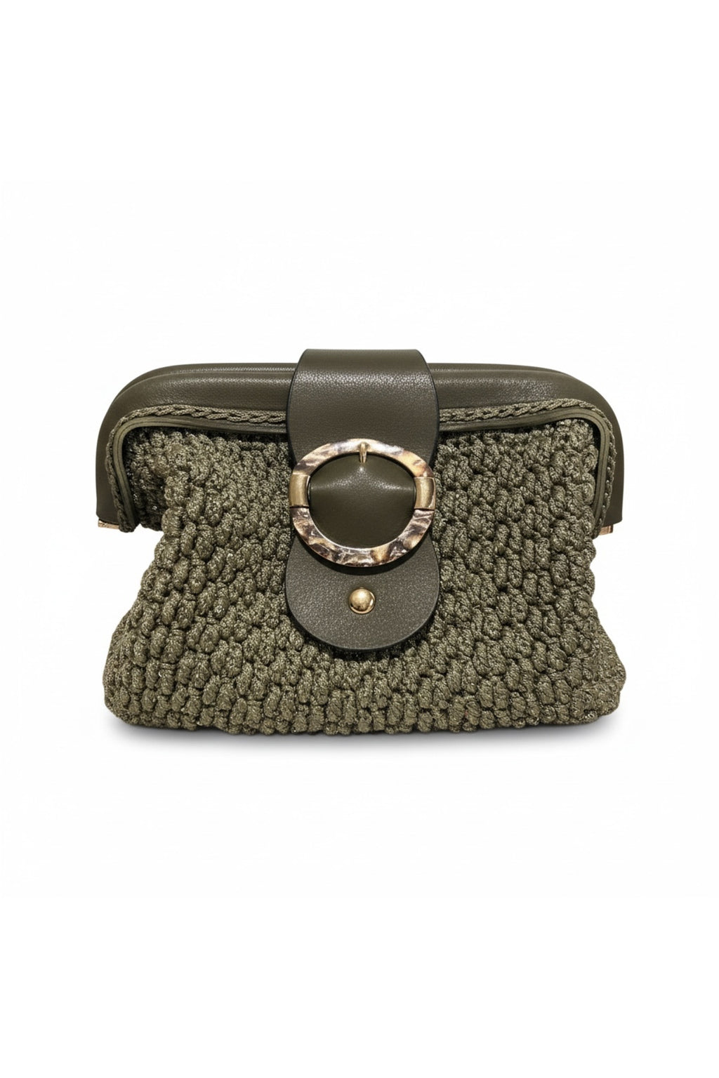 Haki Yeşil Kadın Çanta - Vintage Tokalı El Yapımı Şık Clutch & Omuz Çantası