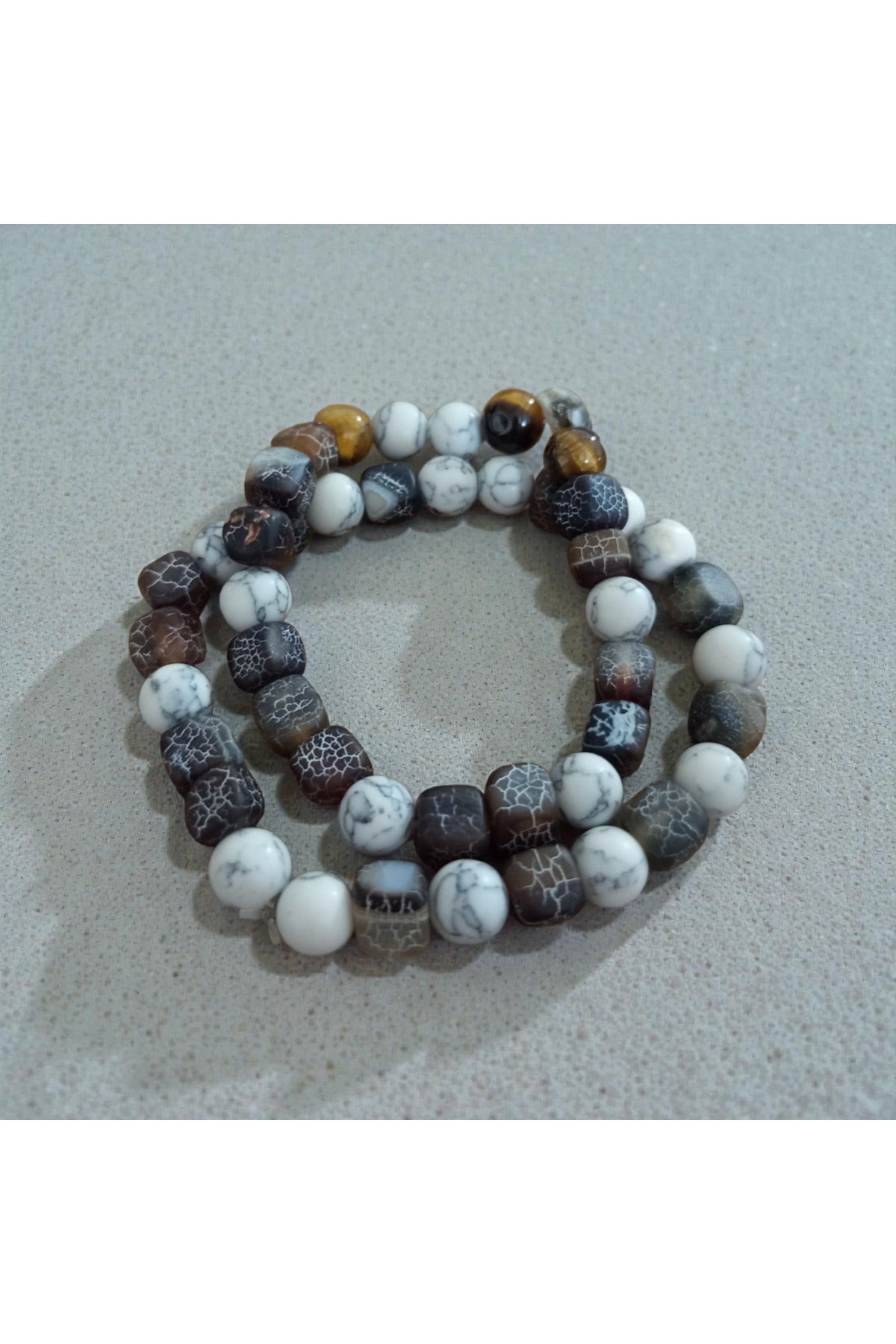 Baba Oğul Doğal Taş Bileklik Seti- Akik & Howlit Taşlı Erkek Kombini