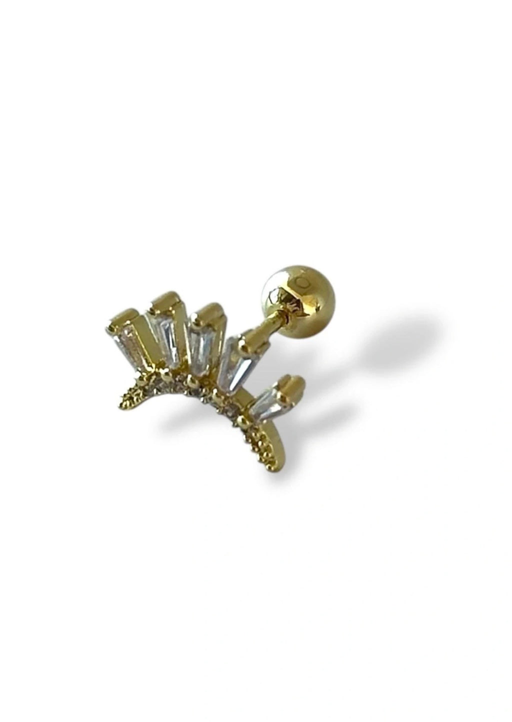 Altın Renk Zirıon Taşlı Çelik Tragus Küpe  Işıltılı Taşlı Piercing Küpe