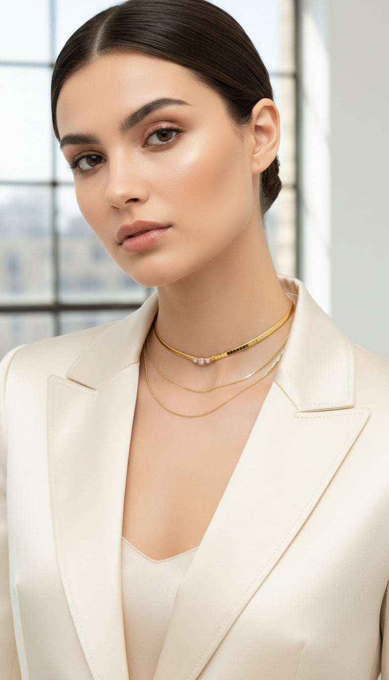 Zirkon Taşlı Gold Choker Kadın Kolye