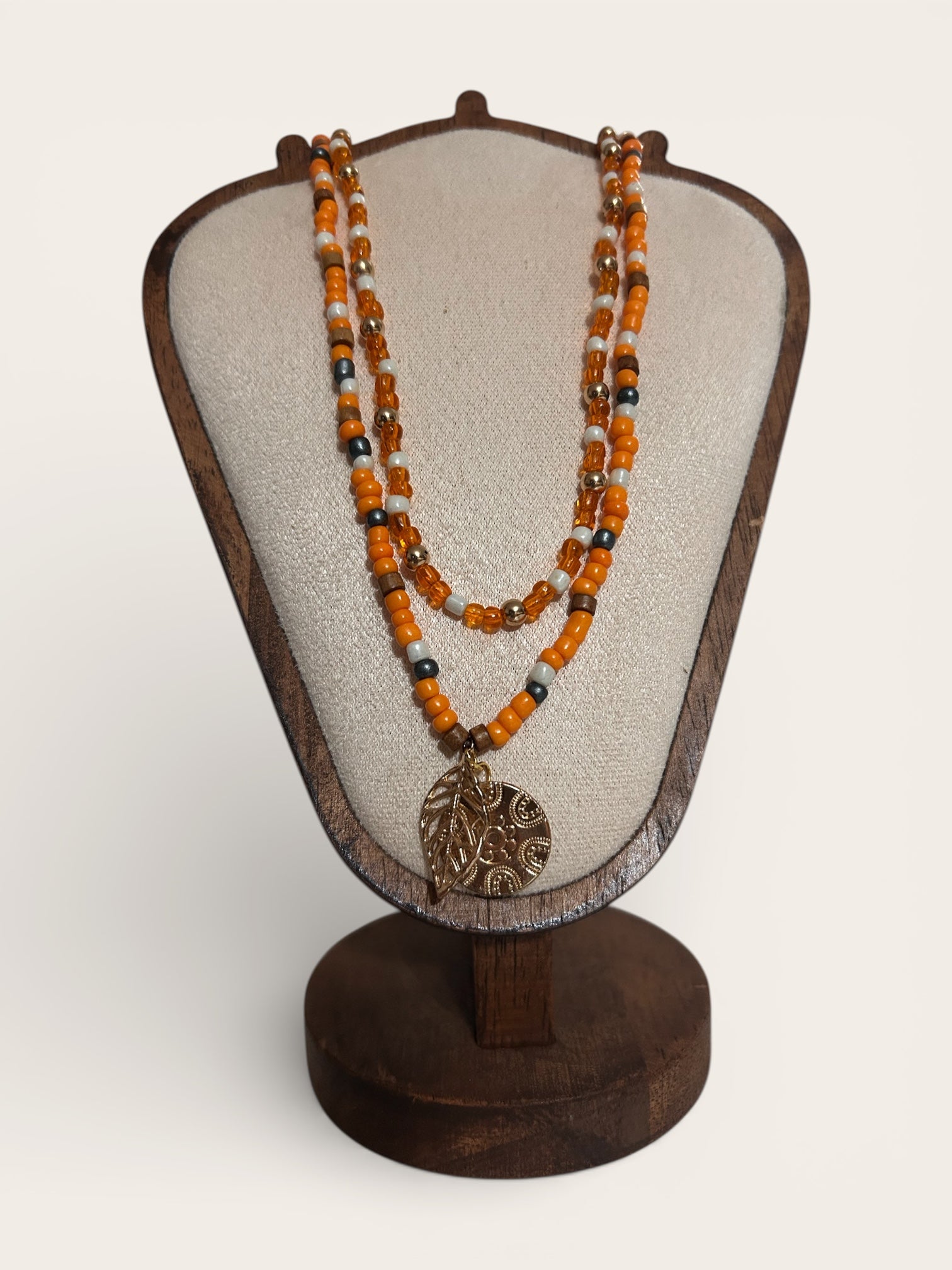 Turuncu Bohem Çift Kat Boncuk Kolye