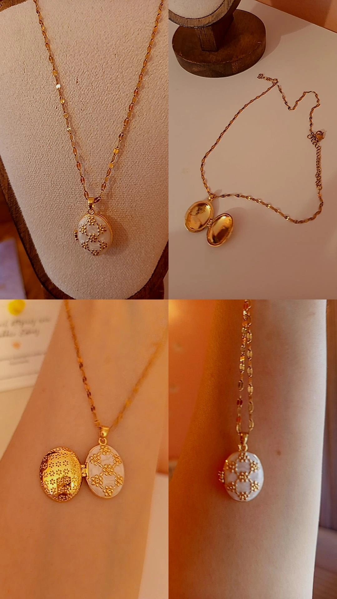 Beyaz Mineli Kapaklı Kolye - Çelik Kolye