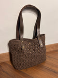 Doğal Dokulu Örgü Shopper Çanta- Kahve