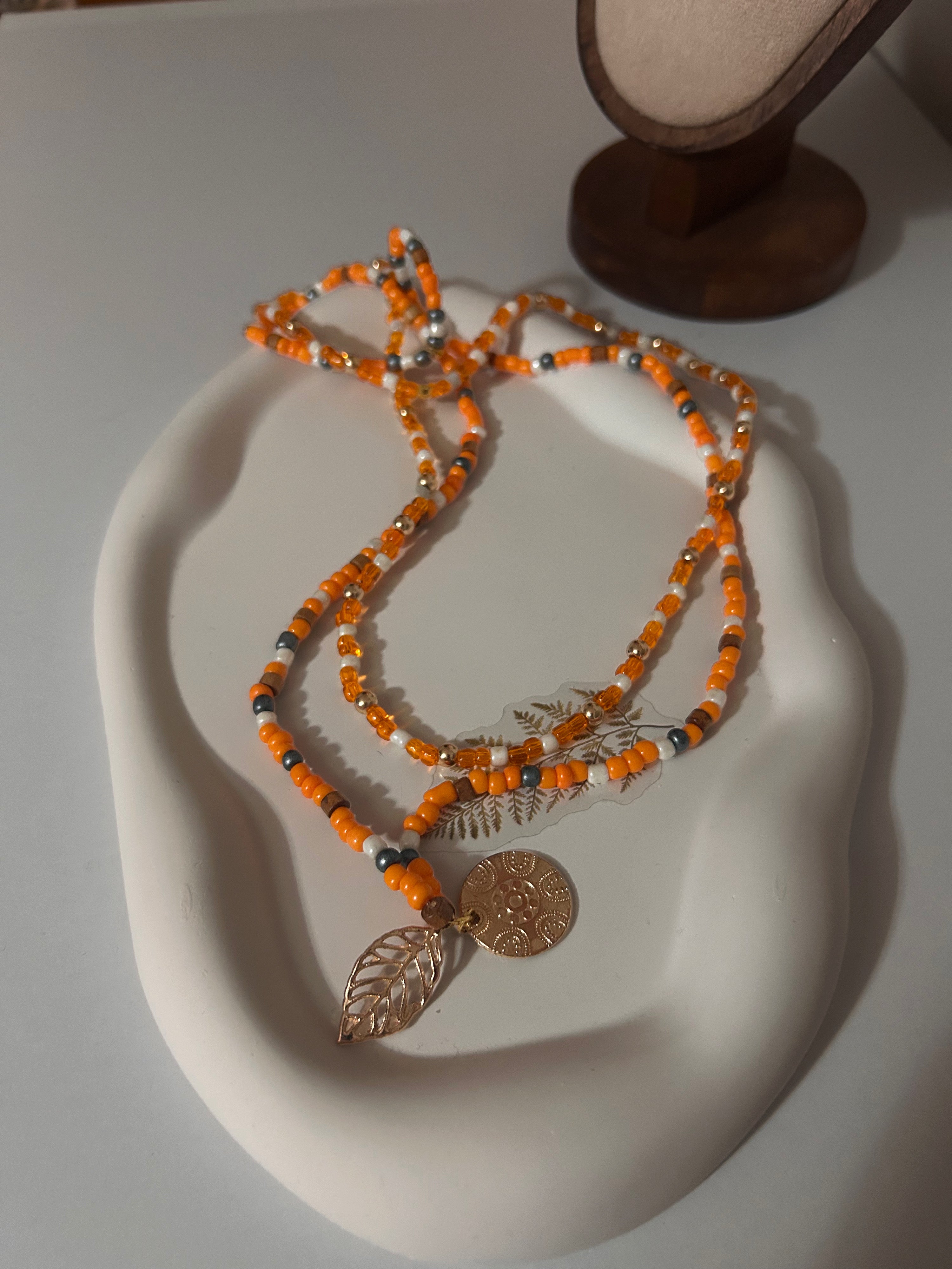 Turuncu Bohem Çift Kat Boncuk Kolye