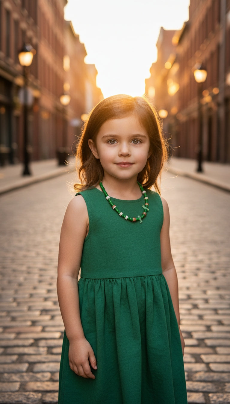 Yeşil Boncuklu Çocuk Kolyesi- Sevimli Figür Detaylı