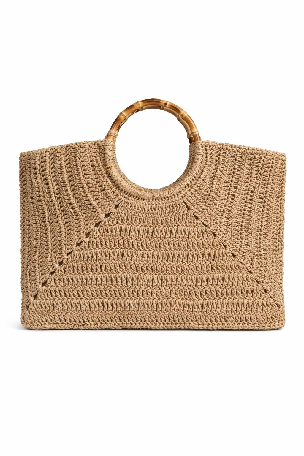 Ahşap Saplı Açık Hasır Renkli El Yapımı Çanta
