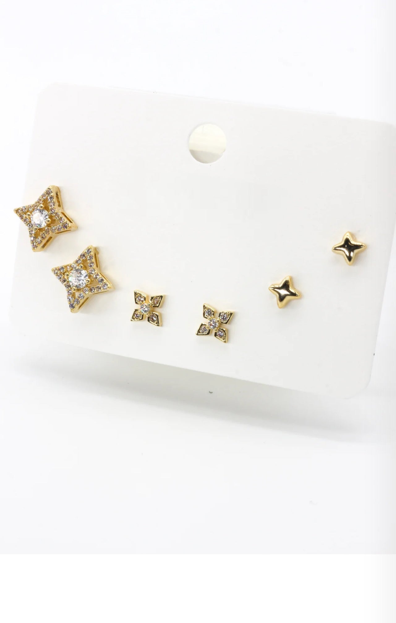 3 Çift Gold Renk Zirkon Taş Detaylı, Antialerjik Küpe Seti