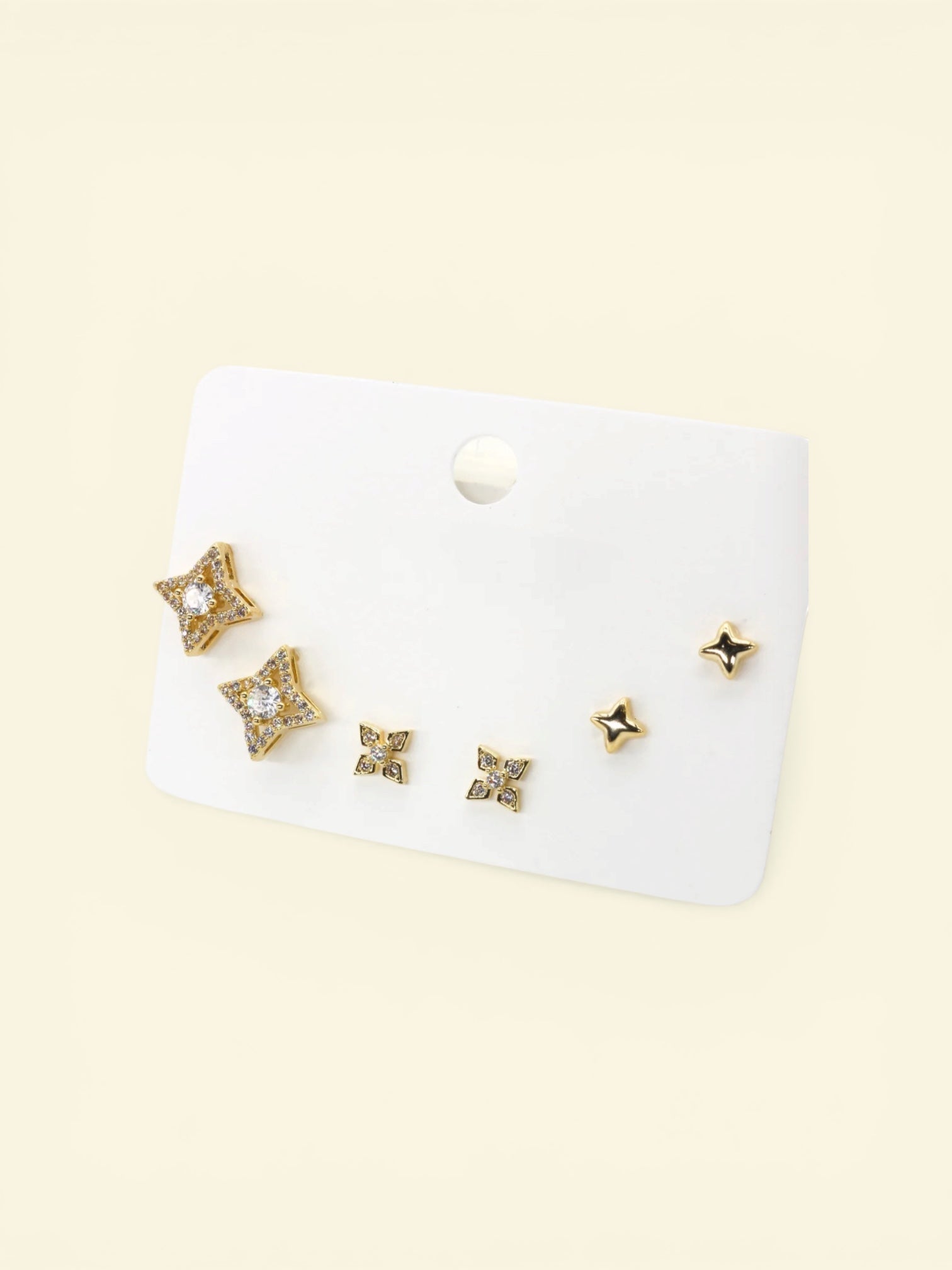 3 Çift Gold Renk Zirkon Taş Detaylı, Antialerjik Küpe Seti