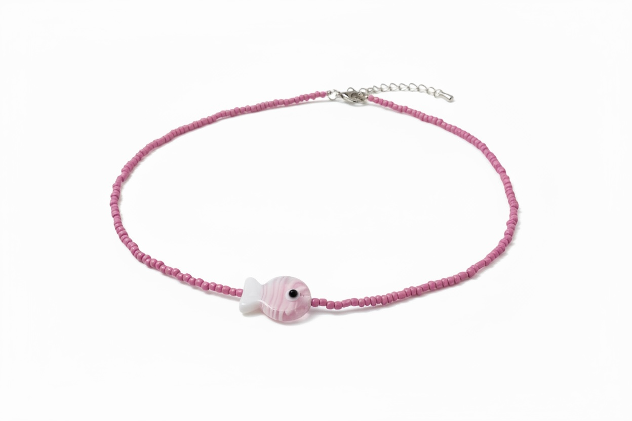 Pembe Balık Figürlü Choker Kolye
