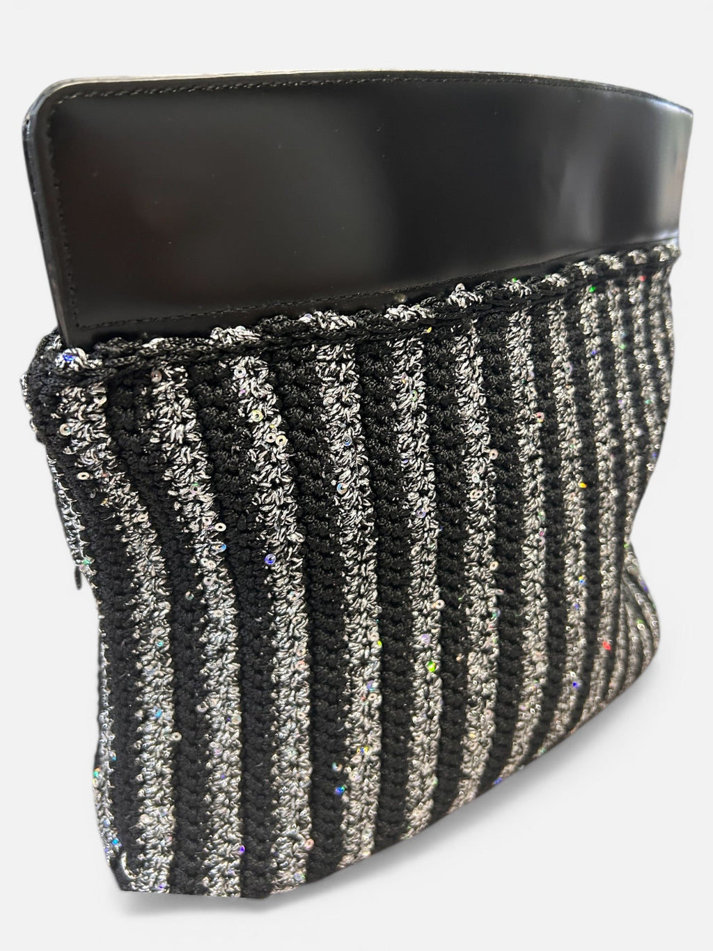 Gece Işıltısı Çizgili Clutch
