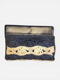 Mıknatıs Kapamalı Lacivert-Krem Tasarım Clutch Çanta