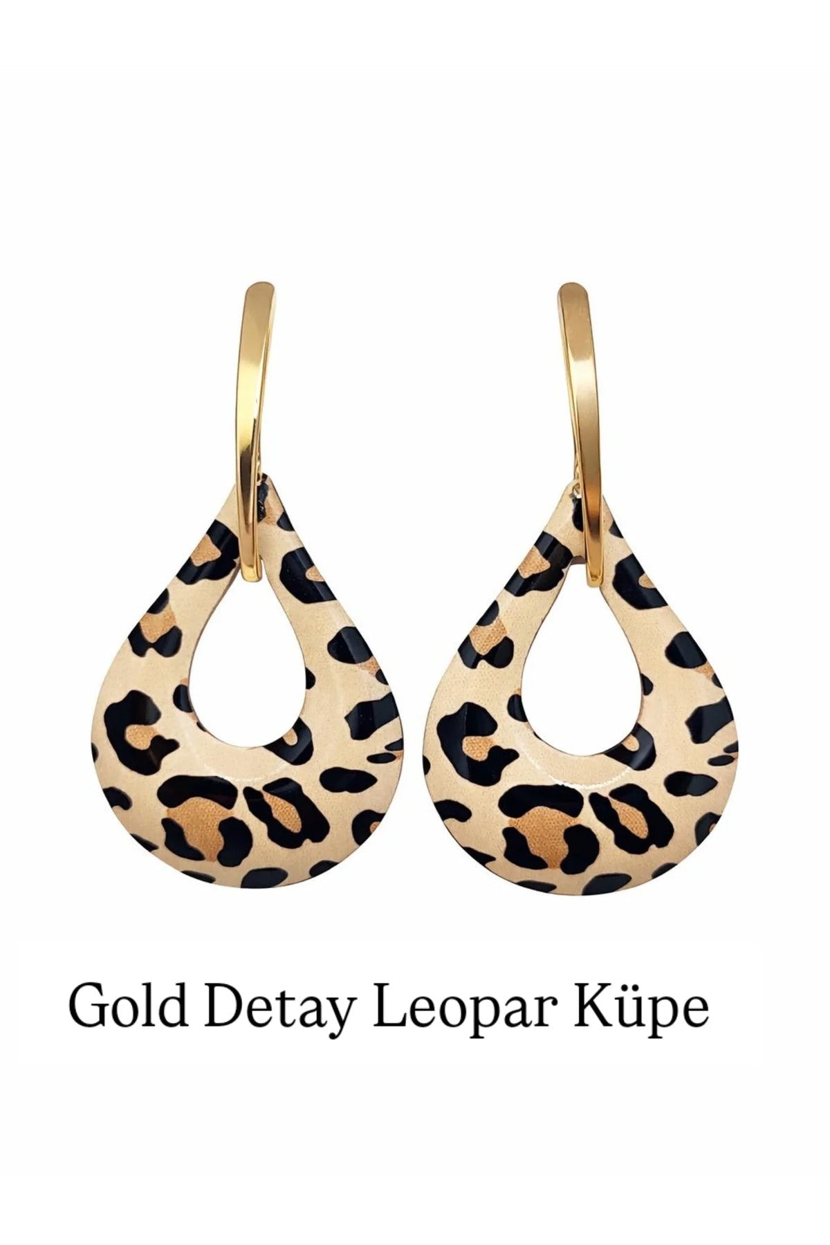 Leopar Desenli Altın Kaplama,Gold Küpe
