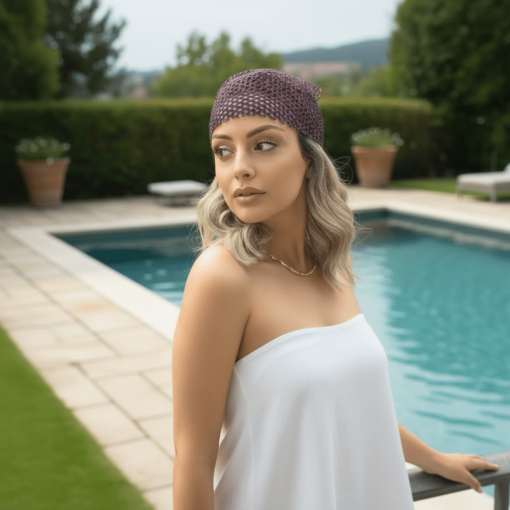 Mor Renkli Simli Bandana