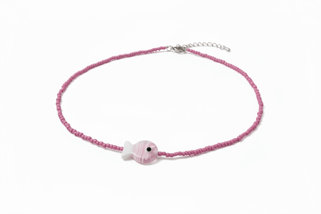 Pembe Balık Figürlü Choker Kolye