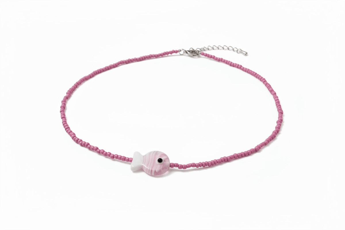 Pembe Balık Figürlü Choker Kolye