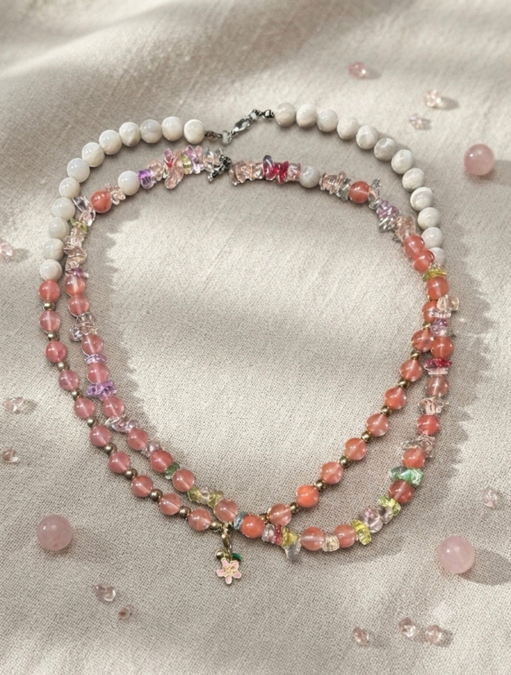Sakura Baharı Charmlı Doğal Taş 2’li Kolye