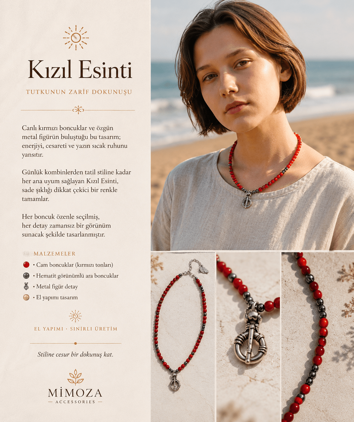 Toggle Halka Figürlü Kızıl Esinti Boncuk Kolye